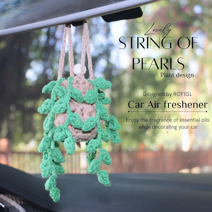 Handmade Crochet Hanging Car Air Freshener,12ml Empty Refillable Oil Diffuser Bottle with Crochet Hanging succulents Plant