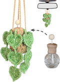 Handmade Crochet Hanging Car Air Freshener- Lifelike Green Pothos for Hanging with 12ml Thick Refillable Glass Diffuser