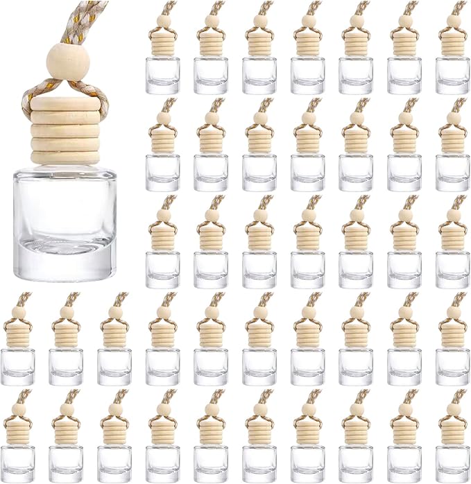 Hanging Car Air Freshener Diffuser, 100Pcs 8ml Empty Glass Essential Pendant Bottles, product image
