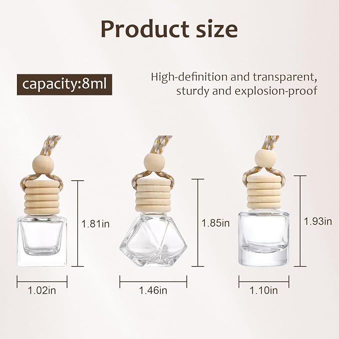 Hanging Car Air Freshener Diffuser, 100Pcs 8ml Empty Glass Essential Pendant Bottles, alternate product view 3