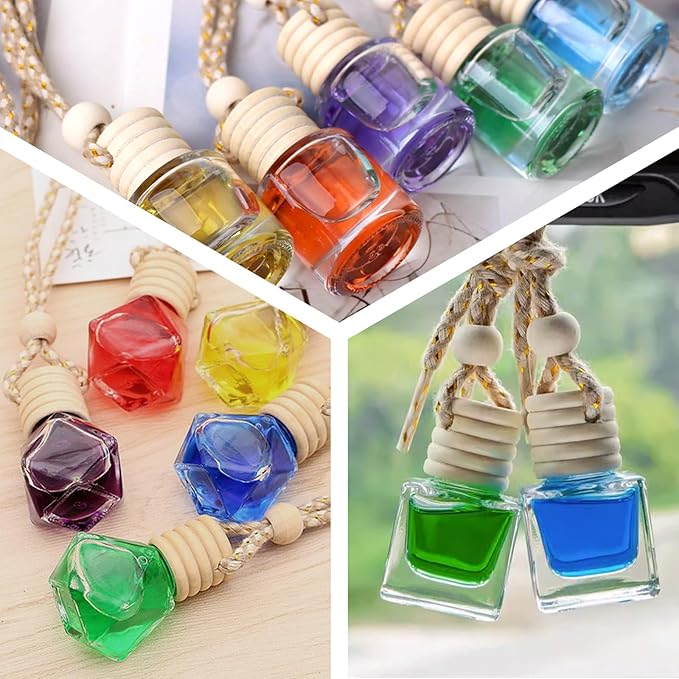 Hanging Car Air Freshener Diffuser, 100Pcs 8ml Empty Glass Essential Pendant Bottles, alternate product view 5