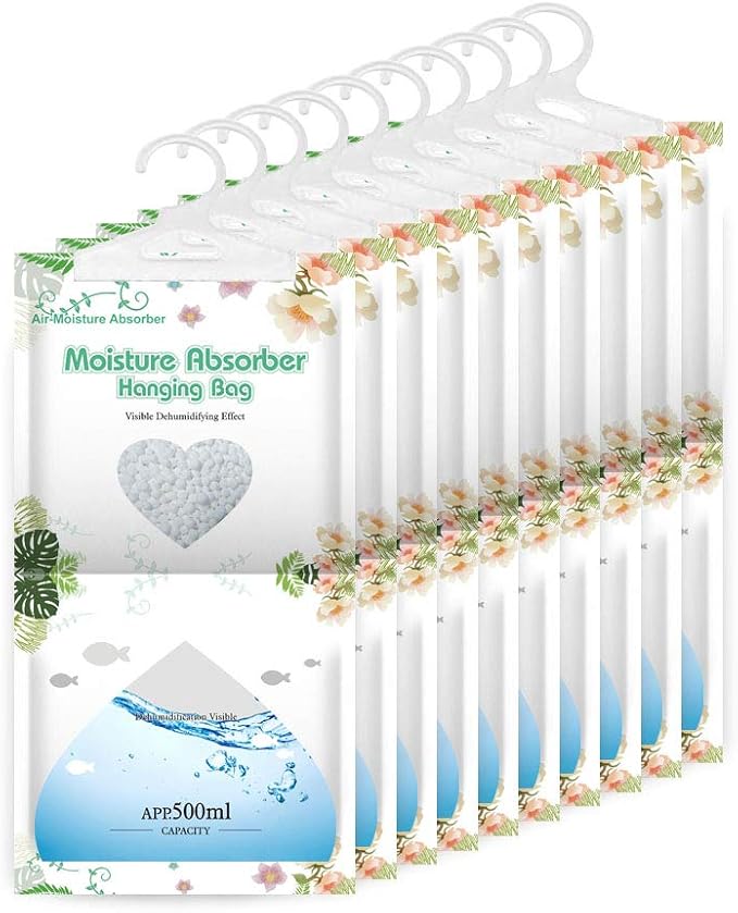 Hanging Moisture Absorber-10 Packs, Hanging Dehumidifier Bags for Closet,Bedroom and kitchen,Fragrance Free,Moisture Absorb