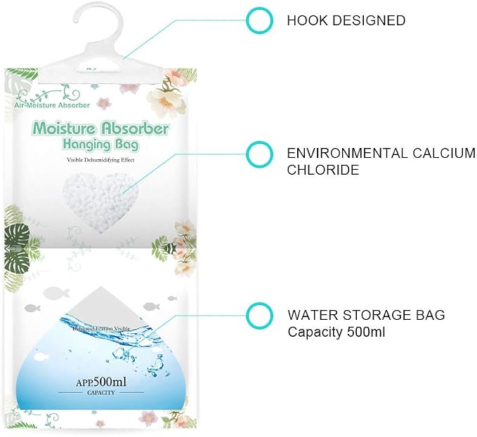 Hanging Moisture Absorber-10 Packs, Hanging Dehumidifier Bags for Closet,Bedroom and kitchen,Fragrance Free,Moisture Absorb