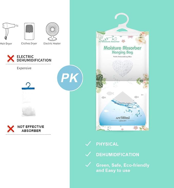 Hanging Moisture Absorber-10 Packs, Hanging Dehumidifier Bags for Closet,Bedroom and kitchen,Fragrance Free,Moisture Absorb