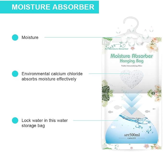 Hanging Moisture Absorber-10 Packs, Hanging Dehumidifier Bags for Closet,Bedroom and kitchen,Fragrance Free,Moisture Absorb