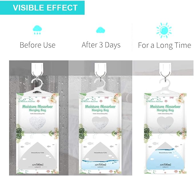 Hanging Moisture Absorber-10 Packs, Hanging Dehumidifier Bags for Closet,Bedroom and kitchen,Fragrance Free,Moisture Absorb