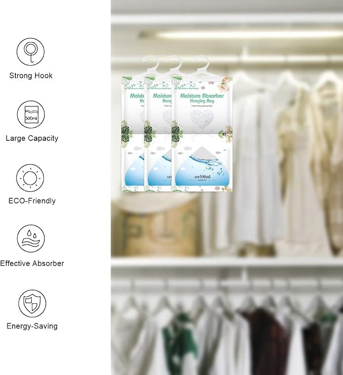 Hanging Moisture Absorber-10 Packs, Hanging Dehumidifier Bags for Closet,Bedroom and kitchen,Fragrance Free,Moisture Absorb