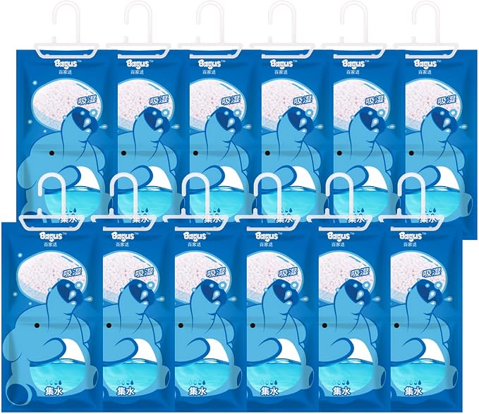 Hanging Moisture Absorber Bags (12 Pack) - Fragrance-Free Dehumidifier for Closet, Bathroom, RV, Boat & Storage Spaces