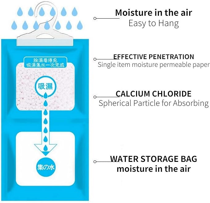Hanging Moisture Absorber Bags (12 Pack) - Fragrance-Free Dehumidifier for Closet, Bathroom, RV, Boat & Storage Spaces
