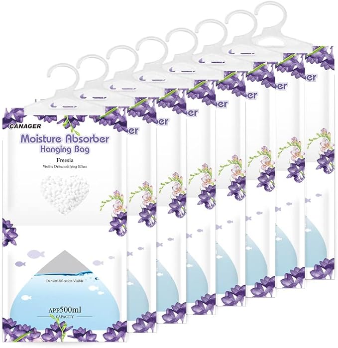 Hanging Moisture Absorber, Freesia Moistureproof Hanging Bag,Dehumidifier Bag (8 packs) Hanging Closet Dehumidifier Bags