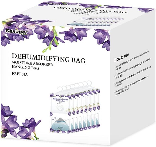 Hanging Moisture Absorber, Freesia Moistureproof Hanging Bag,Dehumidifier Bag (8 packs) Hanging Closet Dehumidifier Bags