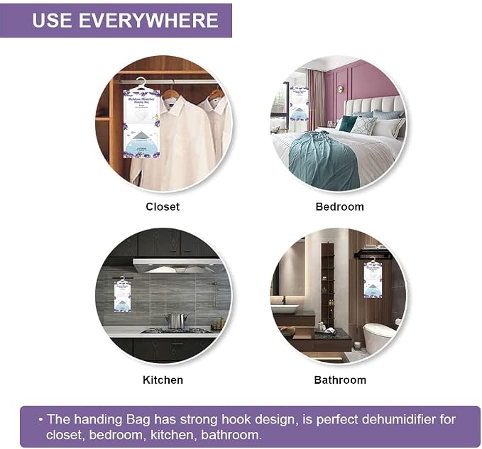 Hanging Moisture Absorber, Freesia Moistureproof Hanging Bag,Dehumidifier Bag (8 packs) Hanging Closet Dehumidifier Bags