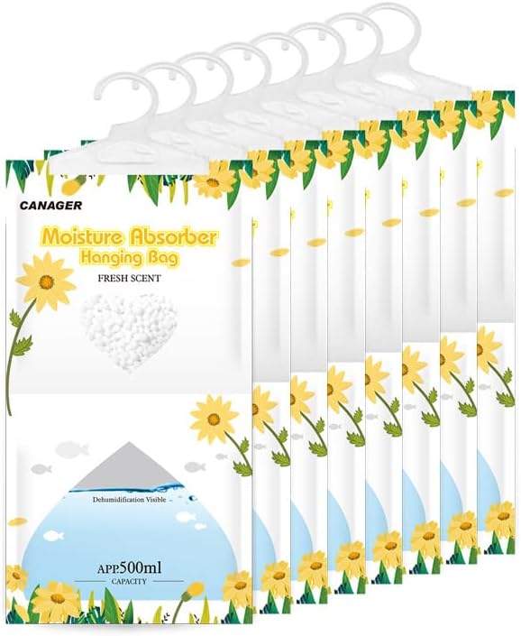 Hanging Moisture Absorber, Fresh Scent Moistureproof Desiccant Hanging Bag,Dehumidifier Bag (8 packs) Hanging Closet