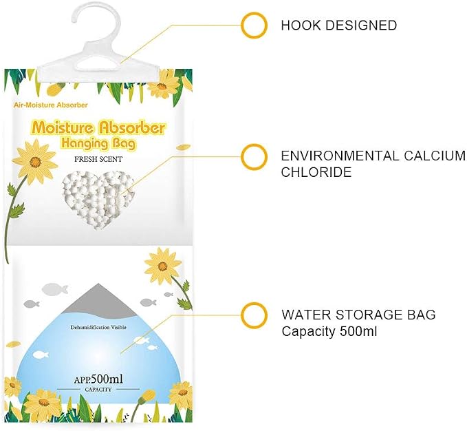 Hanging Moisture Absorber, Fresh Scent Moistureproof Desiccant Hanging Bag,Dehumidifier Bag (8 packs) Hanging Closet