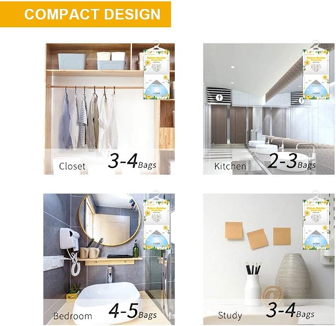 Hanging Moisture Absorber, Fresh Scent Moistureproof Desiccant Hanging Bag,Dehumidifier Bag (8 packs) Hanging Closet