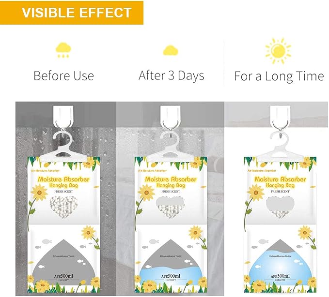 Hanging Moisture Absorber, Fresh Scent Moistureproof Desiccant Hanging Bag,Dehumidifier Bag (8 packs) Hanging Closet