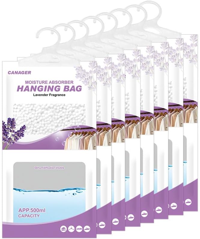 Hanging Moisture Absorber, Lavender Vanilla Moistureproof Hanging Bag, Dehumidifier Bag (8 packs) Hanging Closet