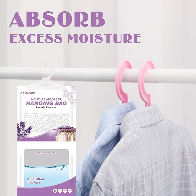 Hanging Moisture Absorber, Lavender Vanilla Moistureproof Hanging Bag, Dehumidifier Bag (8 packs) Hanging Closet