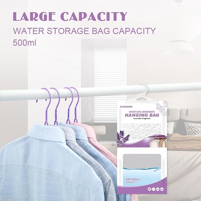 Hanging Moisture Absorber, Lavender Vanilla Moistureproof Hanging Bag, Dehumidifier Bag (8 packs) Hanging Closet