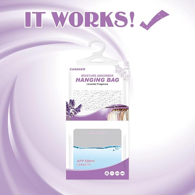 Hanging Moisture Absorber, Lavender Vanilla Moistureproof Hanging Bag, Dehumidifier Bag (8 packs) Hanging Closet