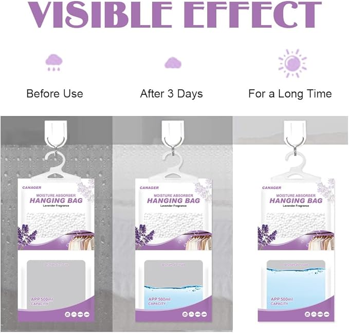 Hanging Moisture Absorber, Lavender Vanilla Moistureproof Hanging Bag, Dehumidifier Bag (8 packs) Hanging Closet