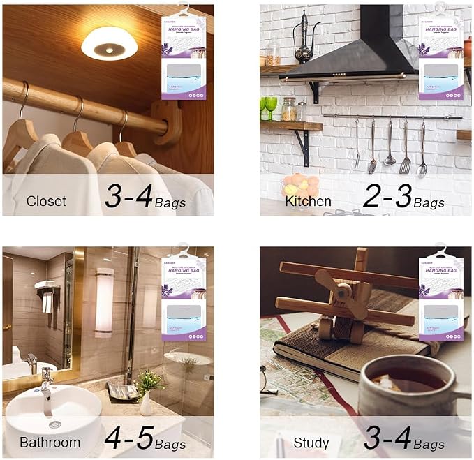 Hanging Moisture Absorber, Lavender Vanilla Moistureproof Hanging Bag, Dehumidifier Bag (8 packs) Hanging Closet