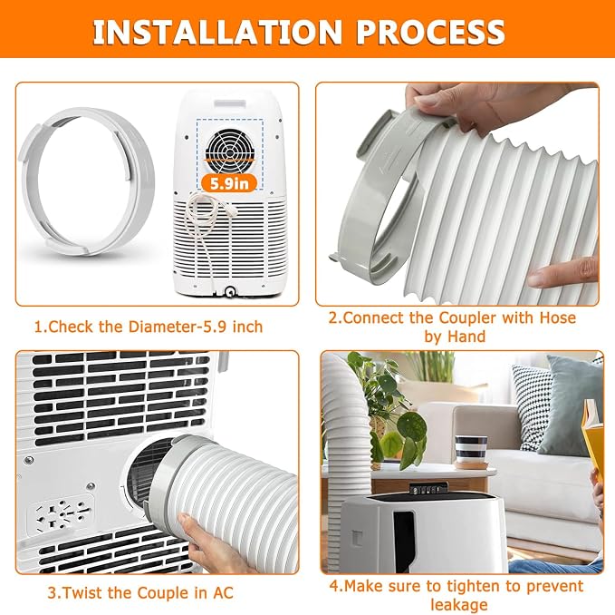 HAUREW Portable Air Conditioner Exhaust Hose Coupler 5.9 Inch AC Unit Tube Connector Round Mobile Air Conditioning
