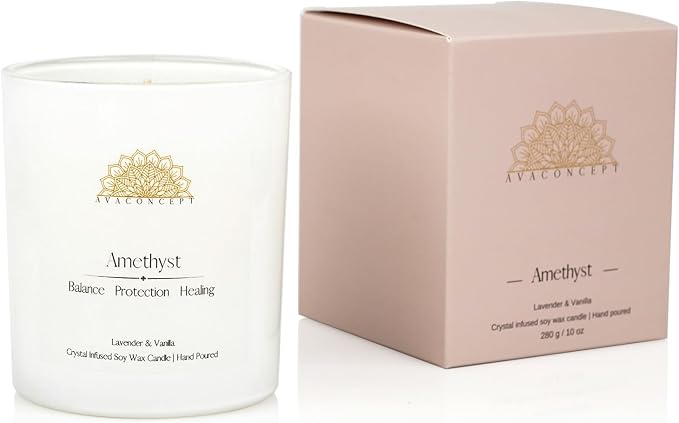 Healing Crystal Candle, Scented Candle Infused Amethyst and Clear Quartz Crystals, alternate product view 2