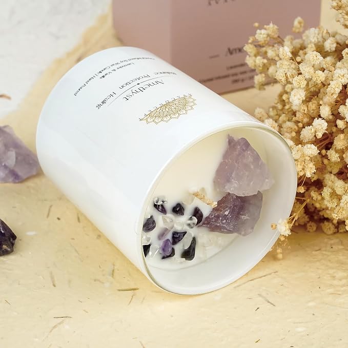 Healing Crystal Candle, Scented Candle Infused Amethyst and Clear Quartz Crystals, alternate product view 5