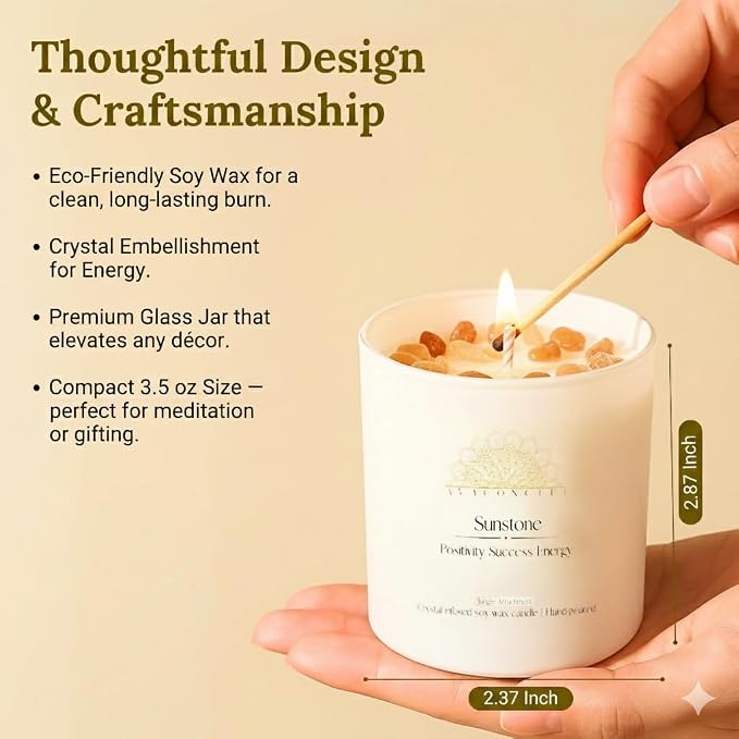 Healing Crystal Candles Gift Set for Women, 3 Pack Aromatherapy Soy Candles with Real Amethyst Amazonite Sunstone, Lavender
