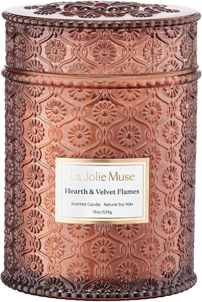 Hearth & Velvet Flames Candle – Saffron, Clove & Vanilla | 19 oz Large Wooden Wick Soy Candle | 90 Hours Clean Burn |