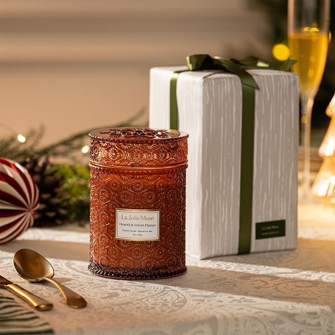 Hearth & Velvet Flames Candle – Saffron, Clove & Vanilla | 19 oz Large Wooden Wick Soy Candle | 90 Hours Clean Burn |