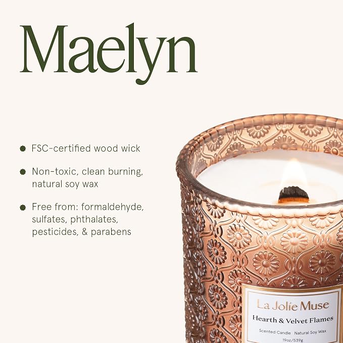 Hearth & Velvet Flames Candle – Saffron, Clove & Vanilla | 19 oz Large Wooden Wick Soy Candle | 90 Hours Clean Burn |