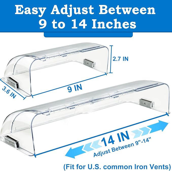 Heating & Air Vent Deflector for Vents, Sidewall, Ceiling, Floor Registers - Adjust Between 9"-14", Magnetic Vent Covers for