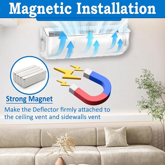 Heating & Air Vent Deflector for Vents, Sidewall, Ceiling, Floor Registers - Adjust Between 9"-14", Magnetic Vent Covers for