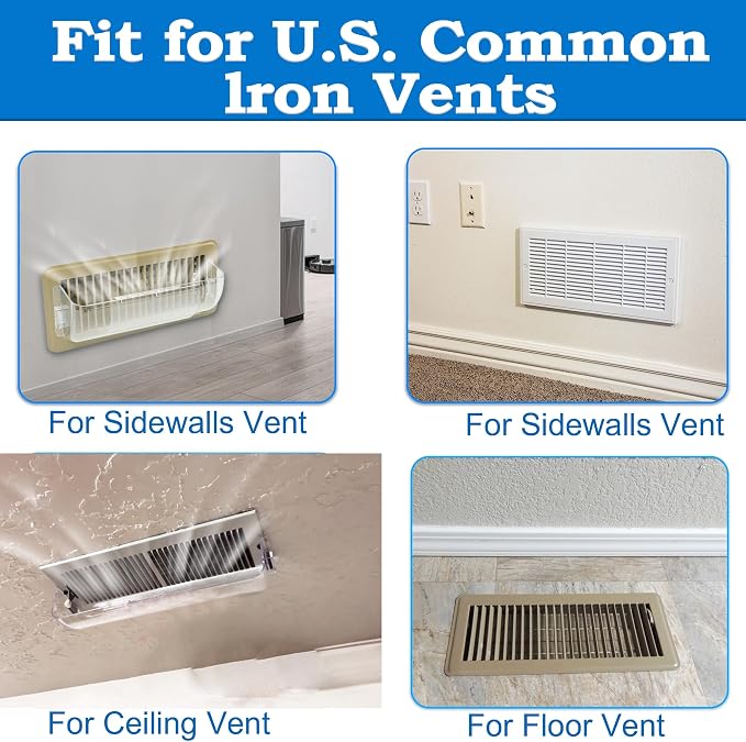 Heating & Air Vent Deflector for Vents, Sidewall, Ceiling, Floor Registers - Adjust Between 9"-14", Magnetic Vent Covers for