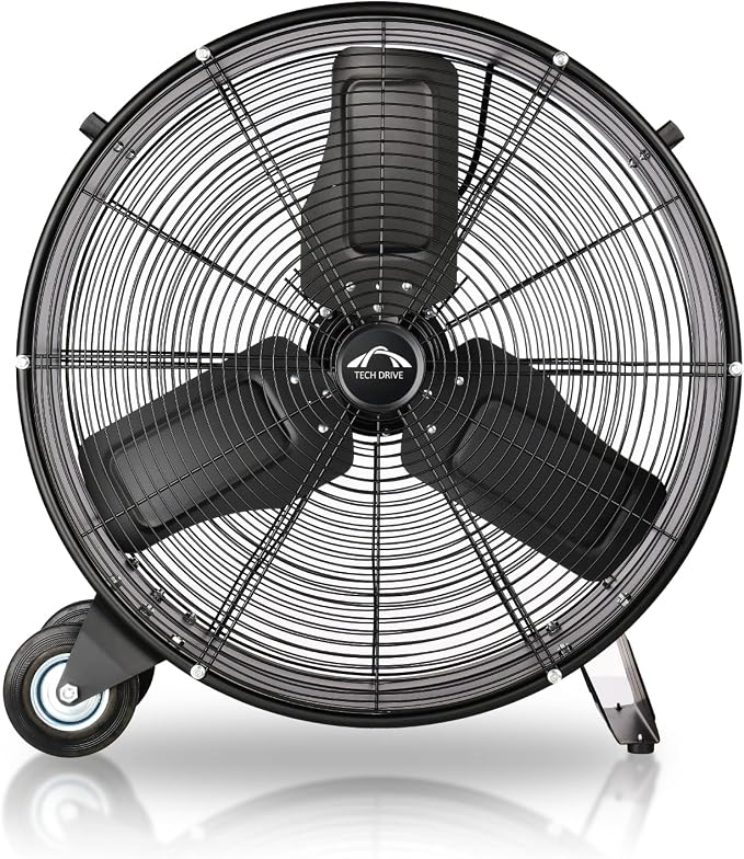 Heavy Duty Metal Industrial Drum Fan, 24 inch High Velocity Shop Fan, 2 Speed Large Floor Fan for Warehouse, Workshop