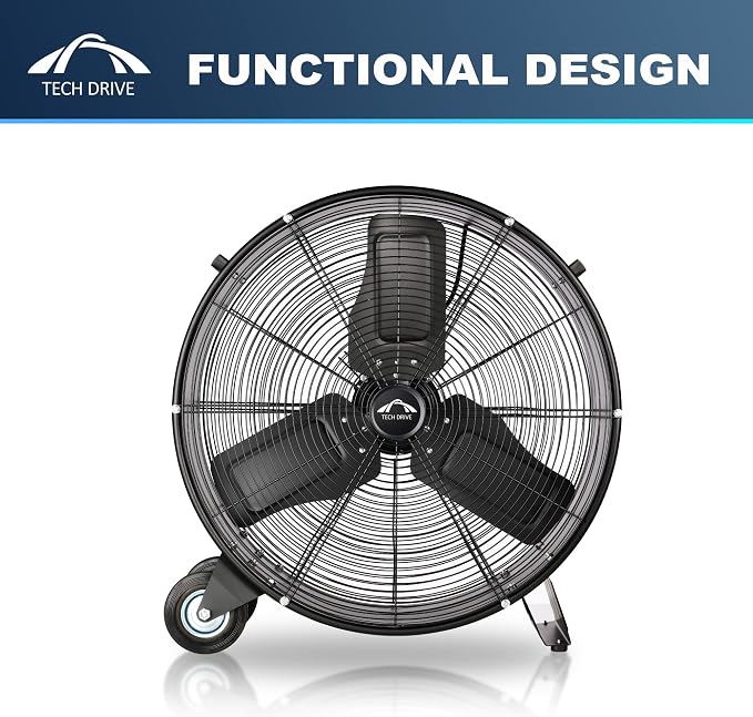 Heavy Duty Metal Industrial Drum Fan, 24 inch High Velocity Shop Fan, 2 Speed Large Floor Fan for Warehouse, Workshop