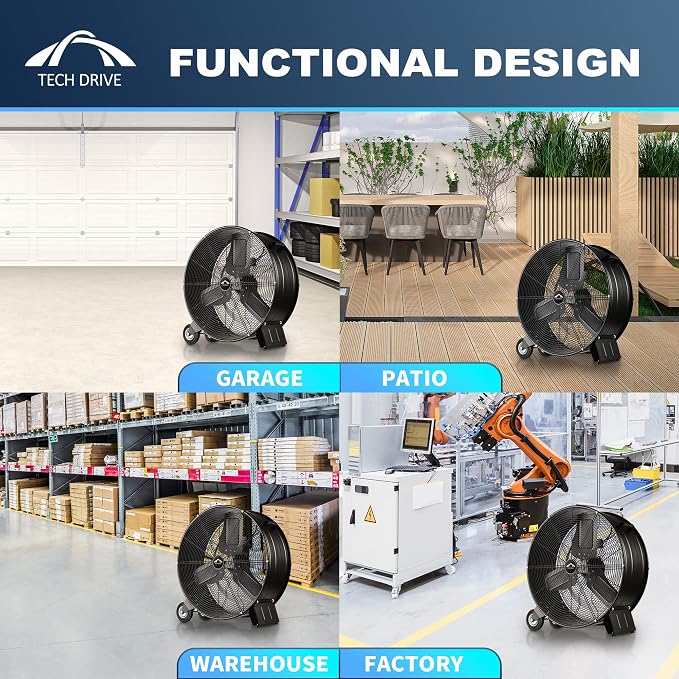 Heavy Duty Metal Industrial Drum Fan, 24 inch High Velocity Shop Fan, 2 Speed Large Floor Fan for Warehouse, Workshop
