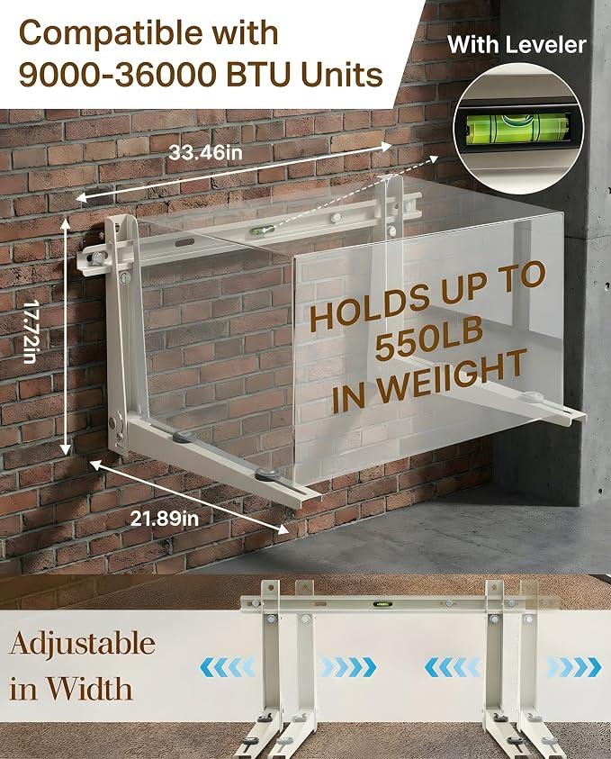 Heavy Duty Mini Split Wall Mounting Bracket for Outside, 550lb Load Capacity, Galvanized Carbon Steel, Dual Anti-Rust