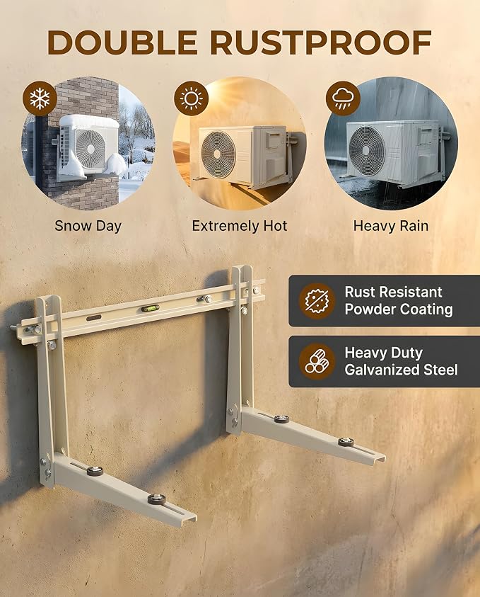 Heavy Duty Mini Split Wall Mounting Bracket for Outside, 550lb Load Capacity, Galvanized Carbon Steel, Dual Anti-Rust