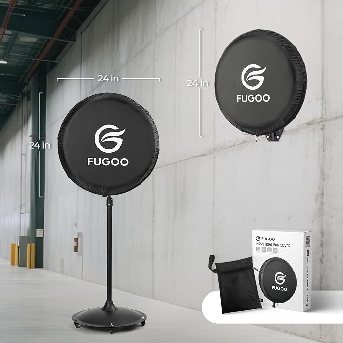 Heavy Duty Waterproof Outdoor Fan Cover for 24 Inch Pedestal and Wall Mount Fans, Black, 420D Material, Dustproof Protection