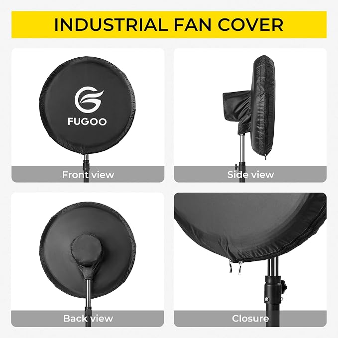 Heavy Duty Waterproof Outdoor Fan Cover for 24 Inch Pedestal and Wall Mount Fans, Black, 420D Material, Dustproof Protection