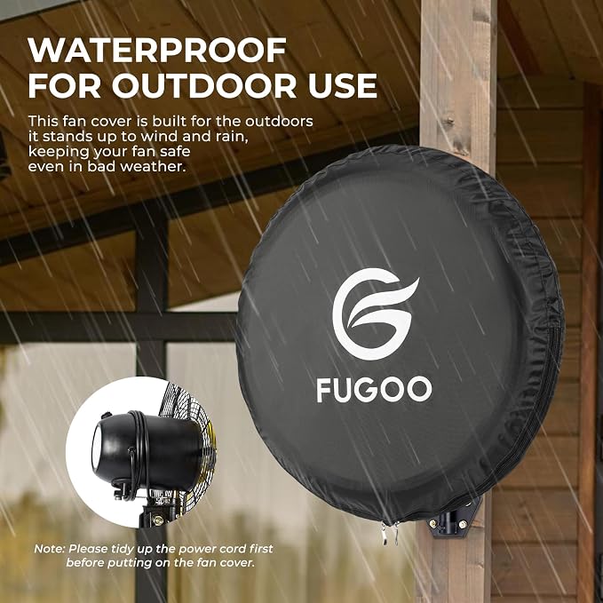 Heavy Duty Waterproof Outdoor Fan Cover for 24 Inch Pedestal and Wall Mount Fans, Black, 420D Material, Dustproof Protection