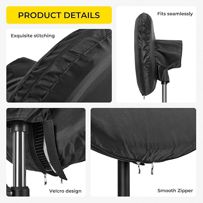 Heavy Duty Waterproof Outdoor Fan Cover for 24 Inch Pedestal and Wall Mount Fans, Black, 420D Material, Dustproof Protection