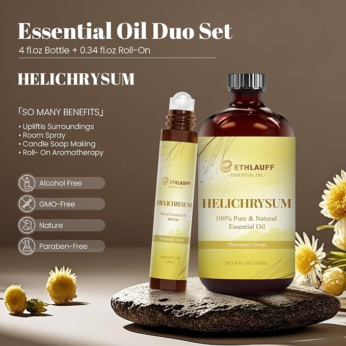 Helichrysum Extracts Essential Oil, 100% Natural Helichrysum Oil Premium Grade for Diffusers, fabric comfort, Massage
