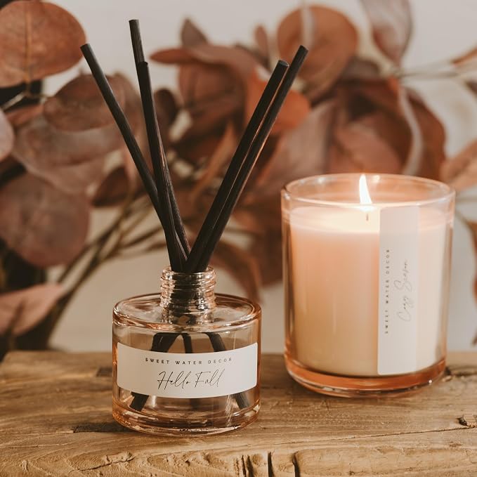 Hello Fall Reed Diffuser, Cozy Autumn Home Scent with Apple Cider & Spice, alternate product view 6