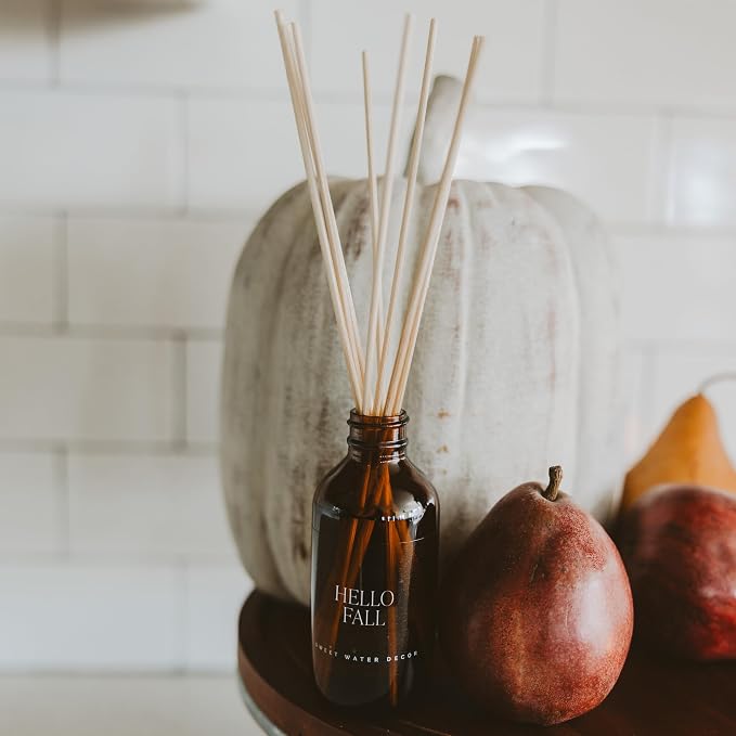 Hello Fall Reed Diffuser Set - Hot Cider, Cinnamon, Cloves, Apple, and Nutmeg Fall Scented Diffuser, alternate product view 6