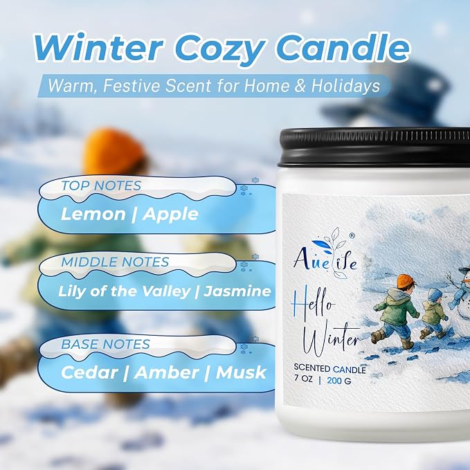 Hello Winter Candle | Fresh Citrus & Jasmine Scented Soy Candles - Winter Aromatherapy Candles Gift for Women & Men, Cozy