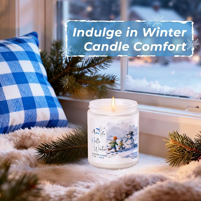 Hello Winter Candle | Fresh Citrus & Jasmine Scented Soy Candles - Winter Aromatherapy Candles Gift for Women & Men, Cozy